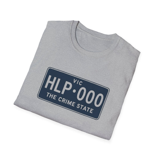 Vic Number Plate Tee, HELP!!!! Unisex- White and Grey