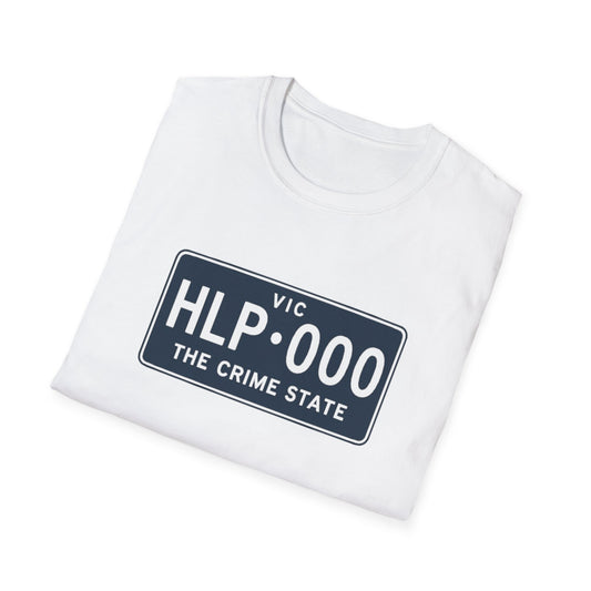 Vic Number Plate Tee, HELP!!!! Unisex- White and Grey