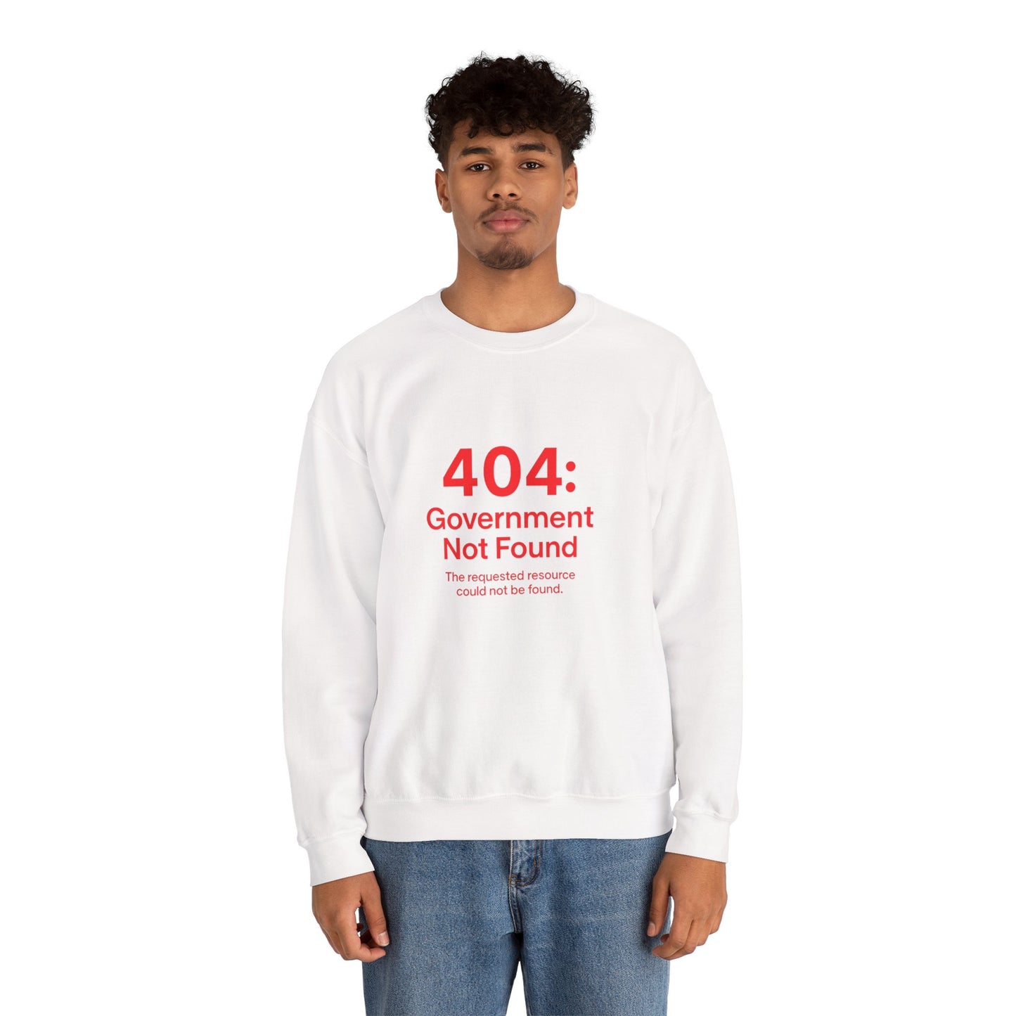 404 Error Crewneck Sweatshirt, White, Black and Navy