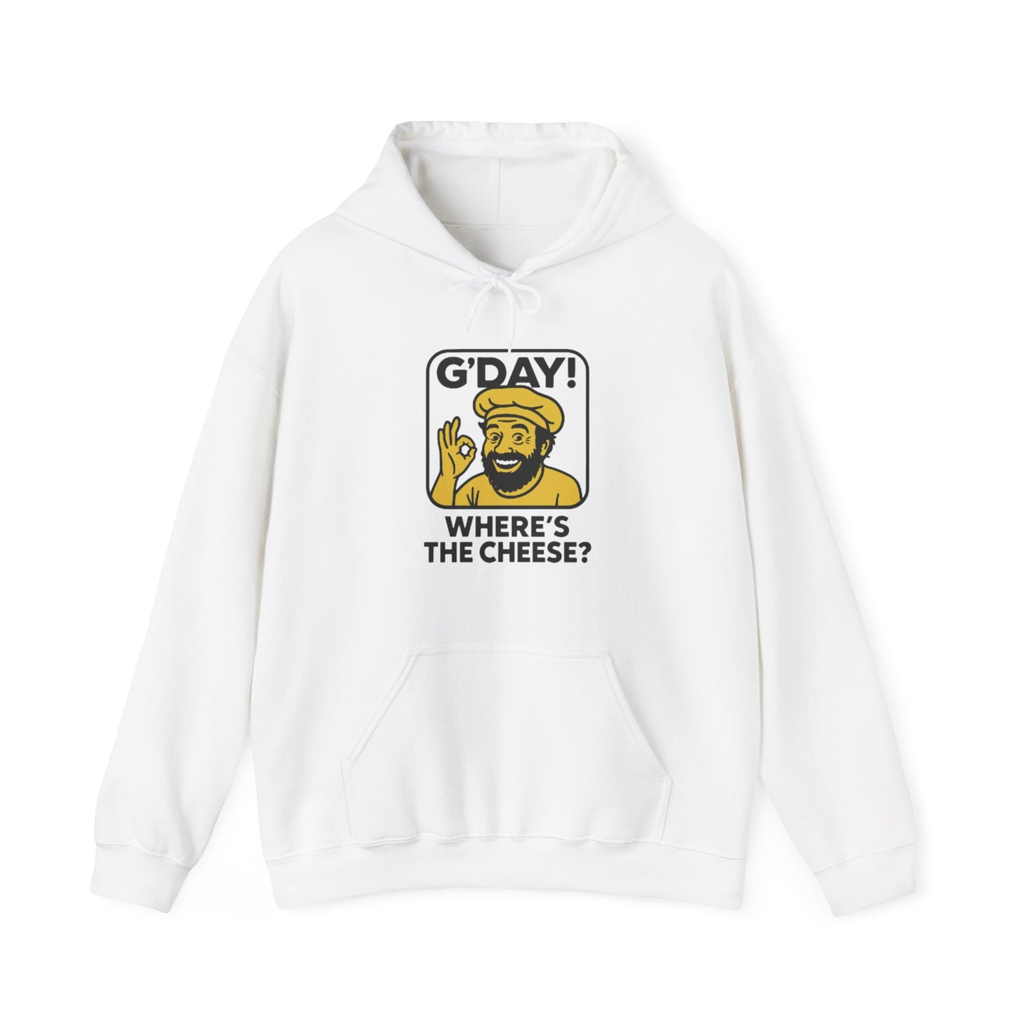 G'DAY! Where's the Cheese? Unisex Hoodie, White
