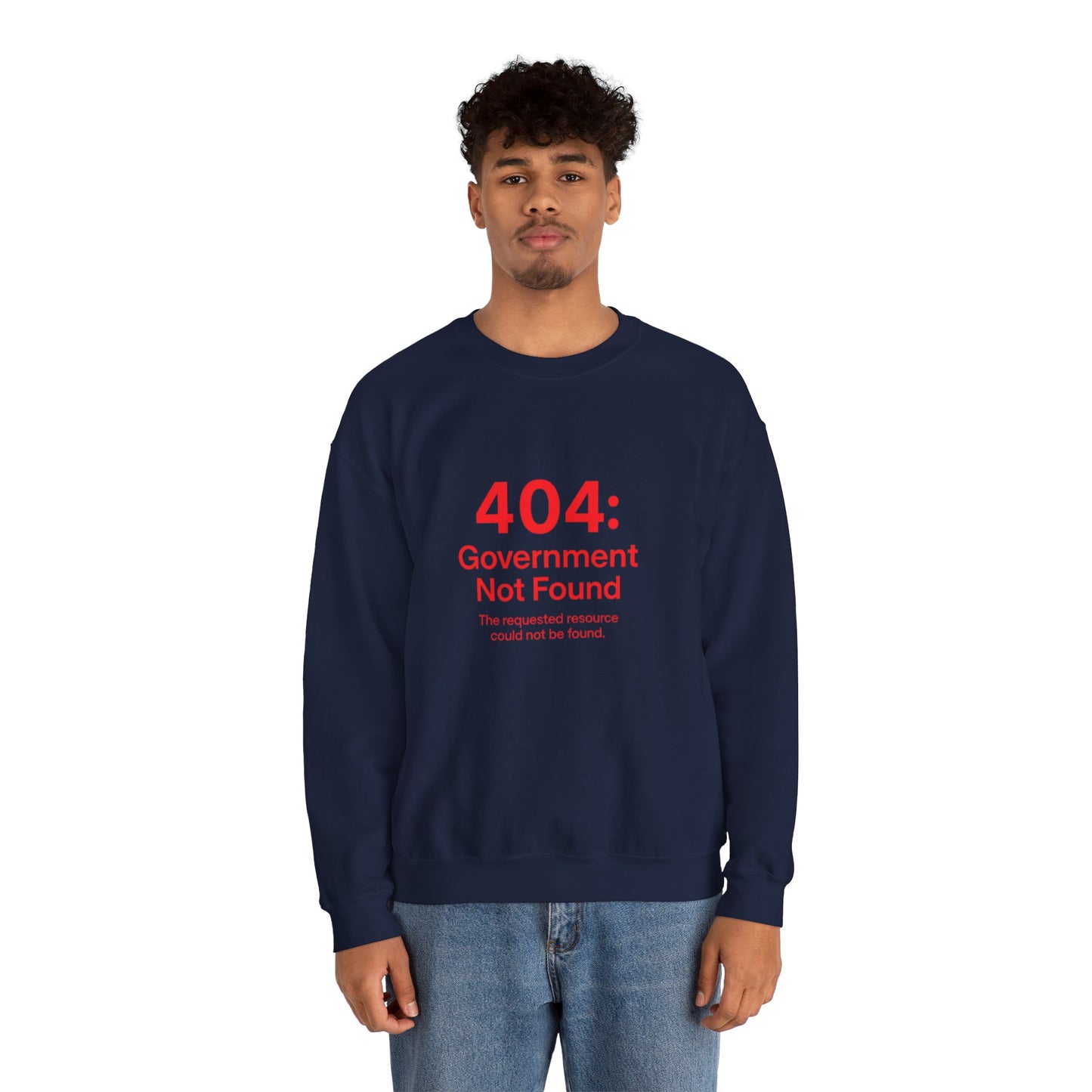 404 Error Crewneck Sweatshirt, White, Black and Navy